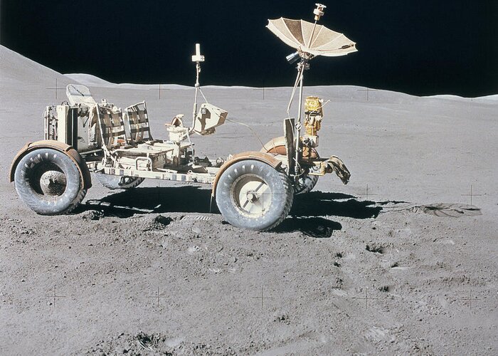Research Greeting Card featuring the photograph Lunar Vehicle On The Surface Of The Moon by Stockbyte