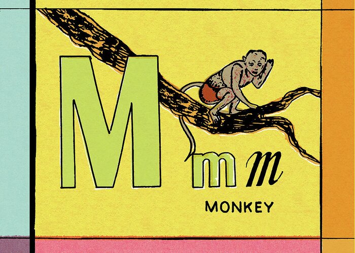 Alphabet Greeting Card featuring the drawing M is for Monkey by CSA Images