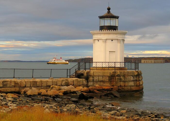 Bug Light Greeting Card featuring the photograph Machigonne passes Bug Light by Keith Stokes