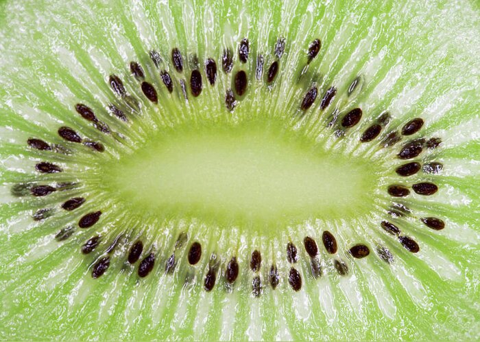Natural Pattern Greeting Card featuring the photograph Macro Of Sliced Kiwi by Siri Stafford