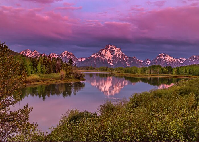 Magenta Sunrise Oxbow Bend 12x18 (1 Of 1).jpg Greeting Card featuring the photograph Magenta Sunrise Oxbow Bend by Galloimages Online