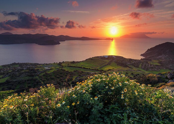Aegean Sea Greeting Card featuring the photograph Magnificent Greek Sunset by Evgeni Dinev