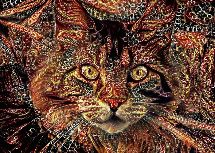 Cat Greeting Card featuring the digital art Maine Coon Cat by Peggy Collins