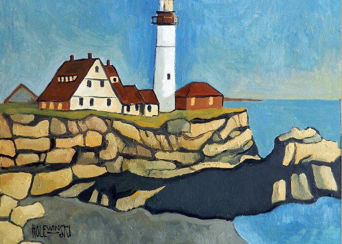 Maine Greeting Card featuring the painting Maine Lighthouse by Robert Holewinski