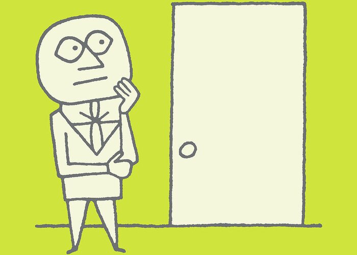 Adult Greeting Card featuring the drawing Man Looking at a Door by CSA Images