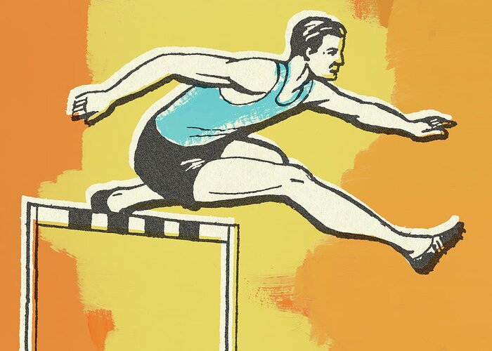 Activity Greeting Card featuring the drawing Man Running Hurdles by CSA Images