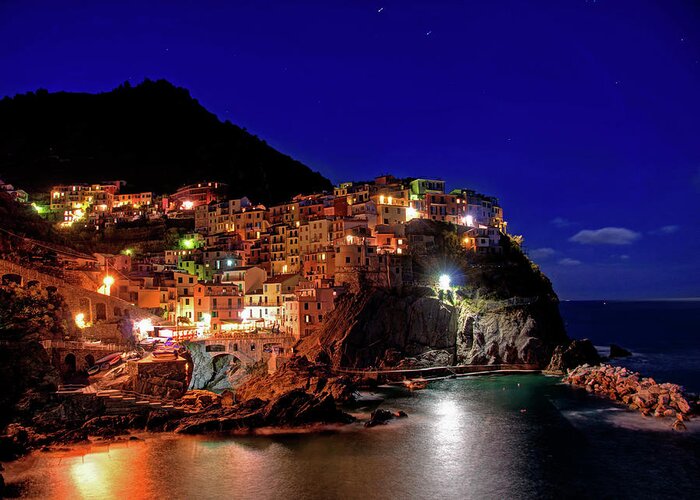 Tranquility Greeting Card featuring the photograph Manarola Italy, Liguria, Cinque Terre by Photo Art By Mandy