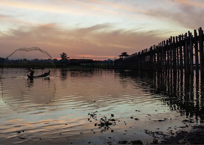 Fisherman Greeting Card featuring the photograph Mandalay Scene In Burma by Ann Moore