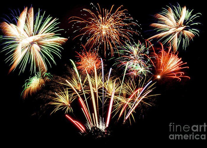 Fireworks Greeting Card featuring the photograph Many firework explosions in the sky by Simon Bratt