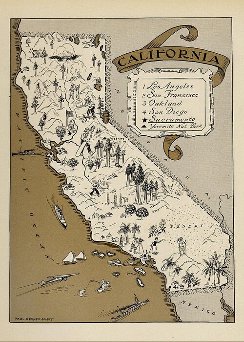 Vintage Map Of California Greeting Card featuring the photograph Map Of California 1930 by Andrew Fare