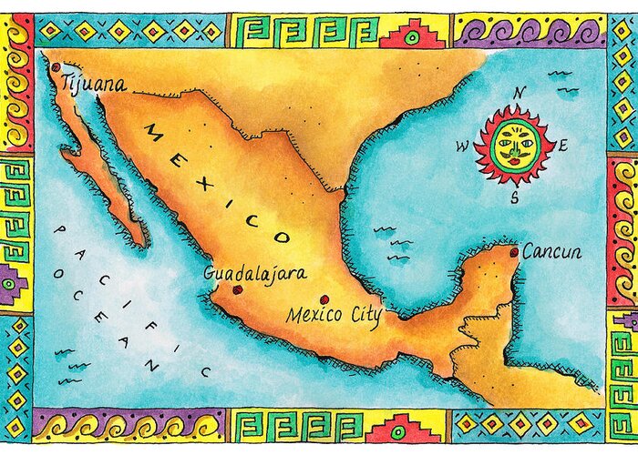 Mexico City Greeting Card featuring the digital art Map Of Mexico by Jennifer Thermes