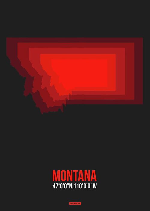 Montana Map Greeting Card featuring the digital art Map of Montana Red by Naxart Studio