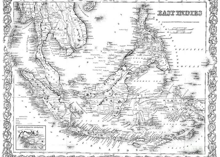 Map Greeting Card featuring the drawing Map of the East Indies engraving by American School