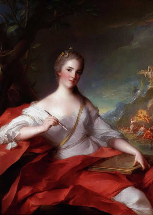 Marie-geneviève Boudrey As A Muse Greeting Card featuring the painting Marie Genevieve Boudrey As A Muse by Jean Marc Nattier by Rolando Burbon
