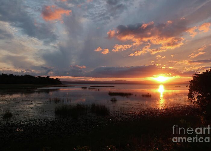 Sunset Reflections On Water Greeting Card featuring the photograph Marshland Sunset With Reflections The Island Line Trail Vermont by Felipe Adan Lerma