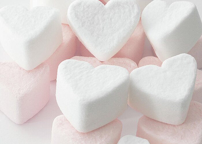 White Background Greeting Card featuring the photograph Marshmallow Love Hearts by Kim Haddon Photography
