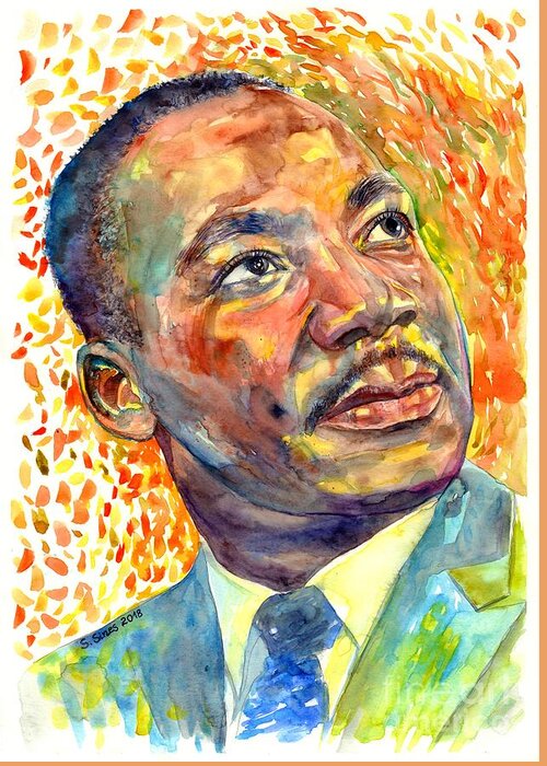 Martin Luther King Jr Greeting Card featuring the painting Martin Luther King Jr portrait by Suzann Sines