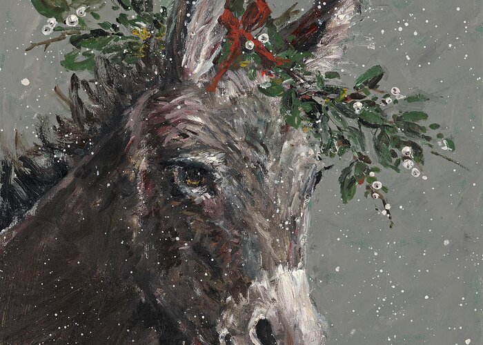 Mary Beth The Christmas Donkey Greeting Card featuring the painting Mary Beth The Christmas Donkey by Mary Miller Veazie