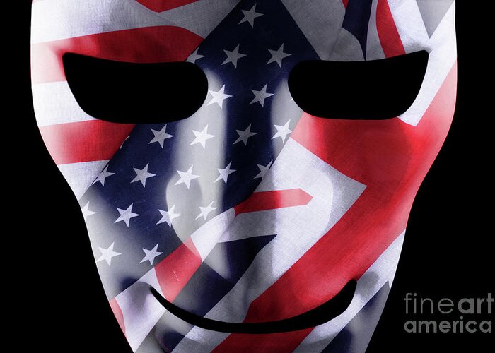 Mask Greeting Card featuring the photograph Mask with GB and USA flags overlaid by Simon Bratt