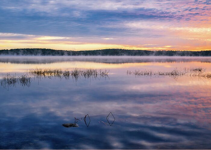 Massabesic Lake N H Greeting Card featuring the photograph Massabesic Lake, Morning Mist by Michael Hubley