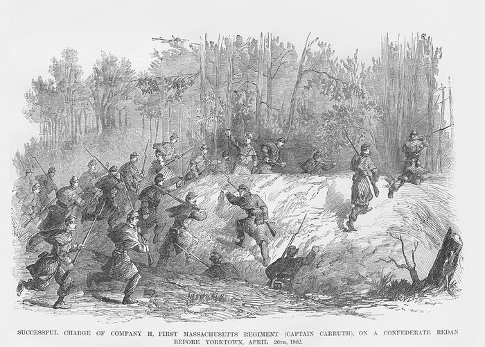Redan Greeting Card featuring the painting Massachusetts Charges Confederate Redan Before Yorktown by Frank Leslie
