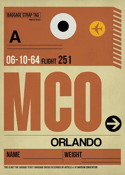 Orlando Greeting Card featuring the digital art MCO Orlando Luggage Tag I by Naxart Studio