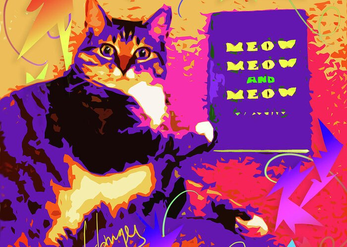 Meow Greeting Card featuring the painting Meow, Meow and Meow by DC Langer