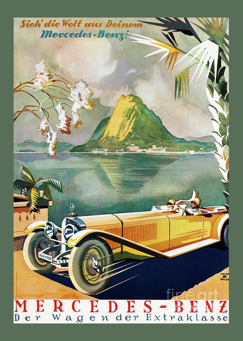 Vintage Greeting Card featuring the drawing Mercedes Benz Vintage Advertising Poster 1920 by Vintage Treasure