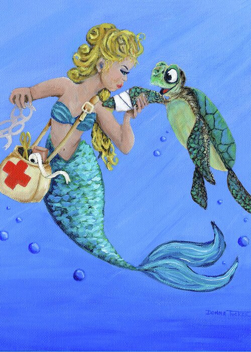 Coastal Greeting Card featuring the painting Mermaid Nurse by Donna Tucker