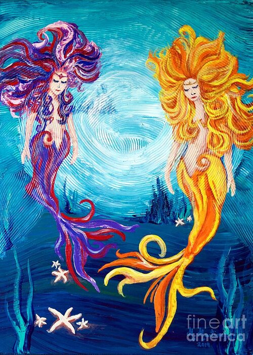 Mermaid Greeting Card featuring the painting Mermaids by Maria Martinez