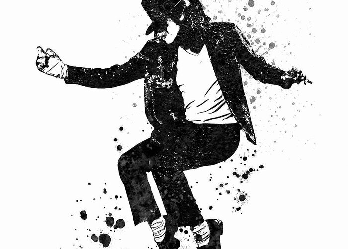 Michael Jackson Greeting Card featuring the painting Michael Jackson Black and White Watercolor 01 by SP JE Art
