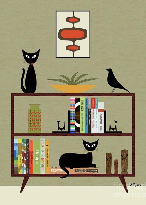 Mid Century Modern Greeting Card featuring the digital art Mid Century Bookcase by Donna Mibus