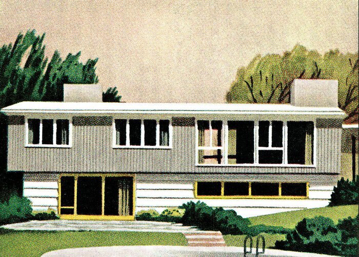Architecture Greeting Card featuring the drawing Mid-century home by CSA Images