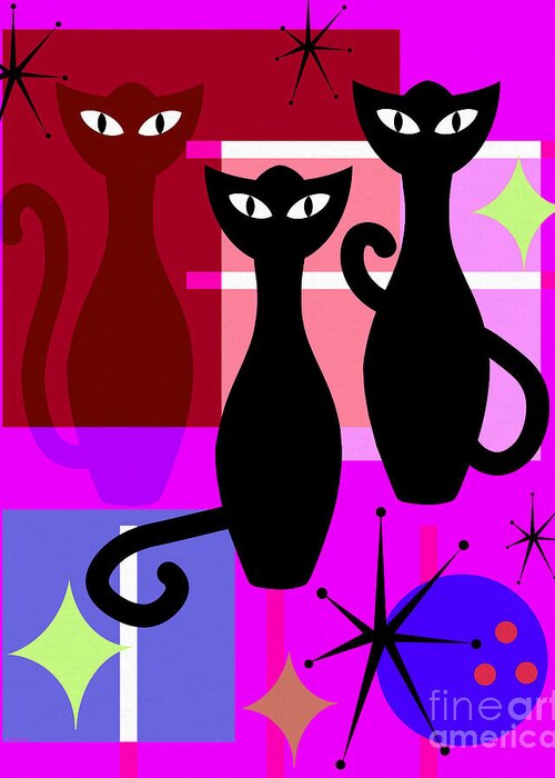 Wingsdomain Greeting Card featuring the digital art Mid Century Modern Abstract MCM Bowling Alley Cats 20190113 m103 by Wingsdomain Art and Photography