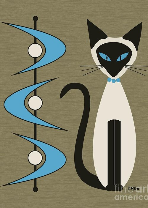 Mid Century Modern Greeting Card featuring the digital art Mid Century Siamese with Boomerangs by Donna Mibus
