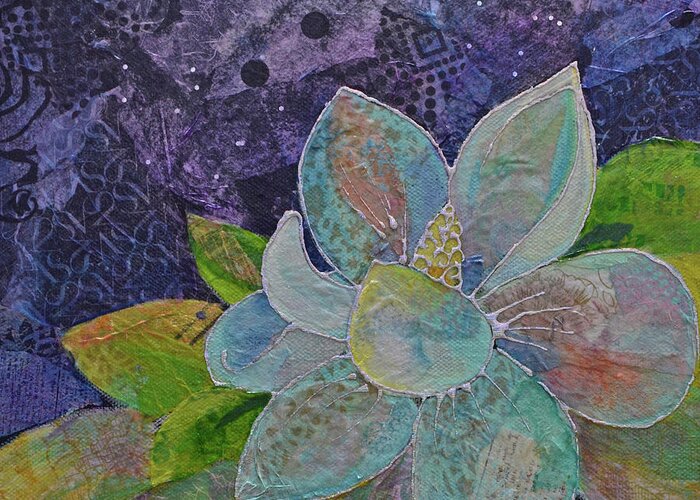 Magnolia Greeting Card featuring the painting Midnight Magnolia II by Shadia Derbyshire