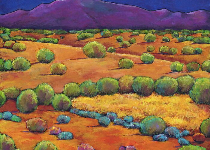 Contemporary Southwest Greeting Card featuring the painting Midnight Sagebrush by Johnathan Harris