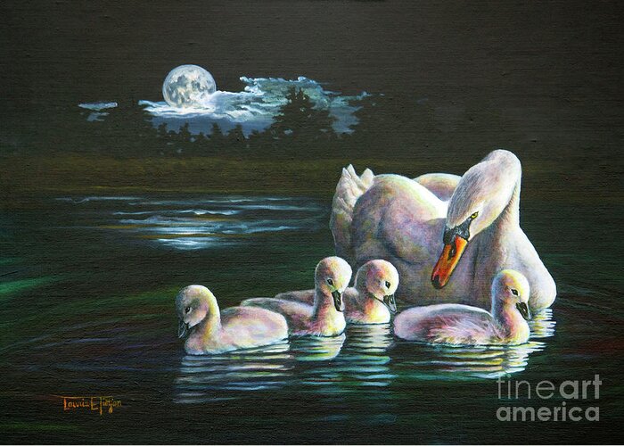 Swan Greeting Card featuring the painting Midnight Watch by Laurie Tietjen