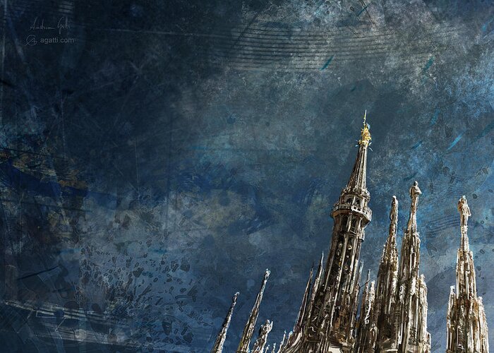 Italy Greeting Card featuring the digital art Milan Cathedral Spires dark by Andrea Gatti