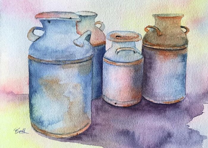 Milk Greeting Card featuring the painting Milk cans by Beth Fontenot