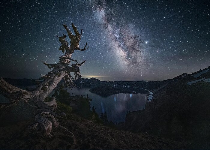 Milky Greeting Card featuring the photograph Milky Way Over Crater Lake by Lydia Jacobs