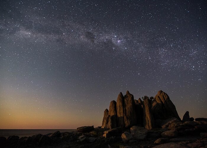 08.05.2015 Greeting Card featuring the photograph Milky Way Over The Dry Granite Rock by Nhpa