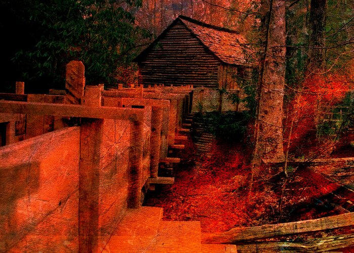 Old Mill Greeting Card featuring the photograph Mill Scene at Sunset Abstract by Mike McBrayer
