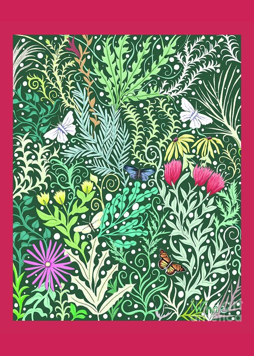 Lise Winne Greeting Card featuring the tapestry - textile Millefleurs with Red Border by Lise Winne