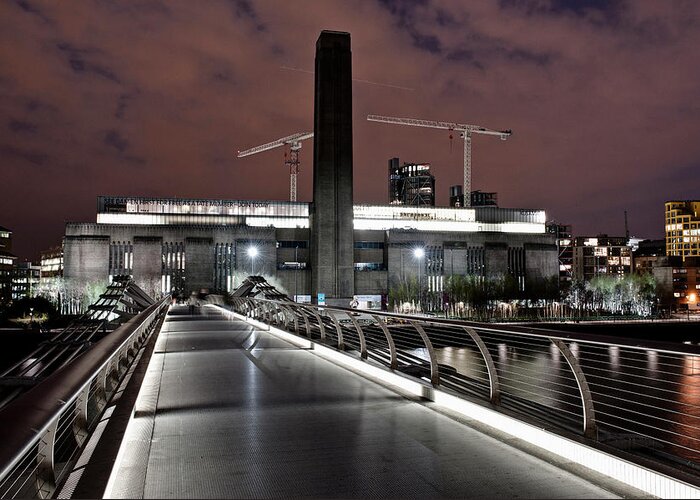 London Millennium Footbridge Greeting Card featuring the photograph Millennium Bridge And Museum At Night by Cultura Exclusive/dan Dunkley