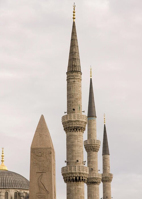 Tranquility Greeting Card featuring the photograph Minarets And Obelisk At The Blue Mosque by © Santiago Urquijo
