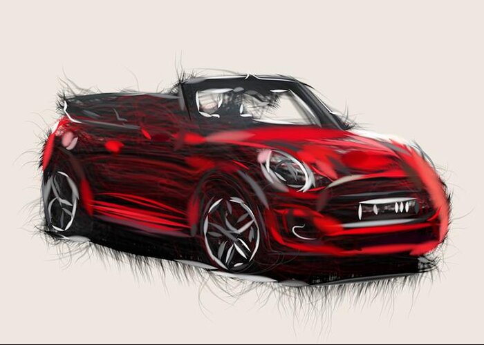 Mini Greeting Card featuring the digital art Mini Cabrio Draw by CarsToon Concept