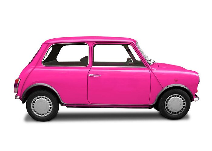 White Background Greeting Card featuring the photograph Mini Cooper Pink by Lalocracio