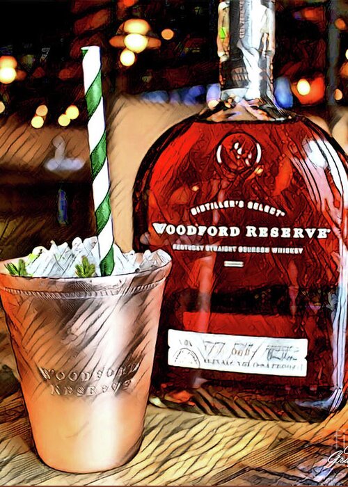 Cocktail Greeting Card featuring the digital art Mint Julep Woodford Reserve by CAC Graphics