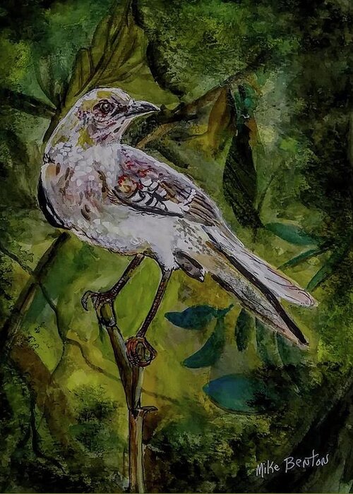 Mocking Bird Greeting Card featuring the painting Mocking Bird by Mike Benton